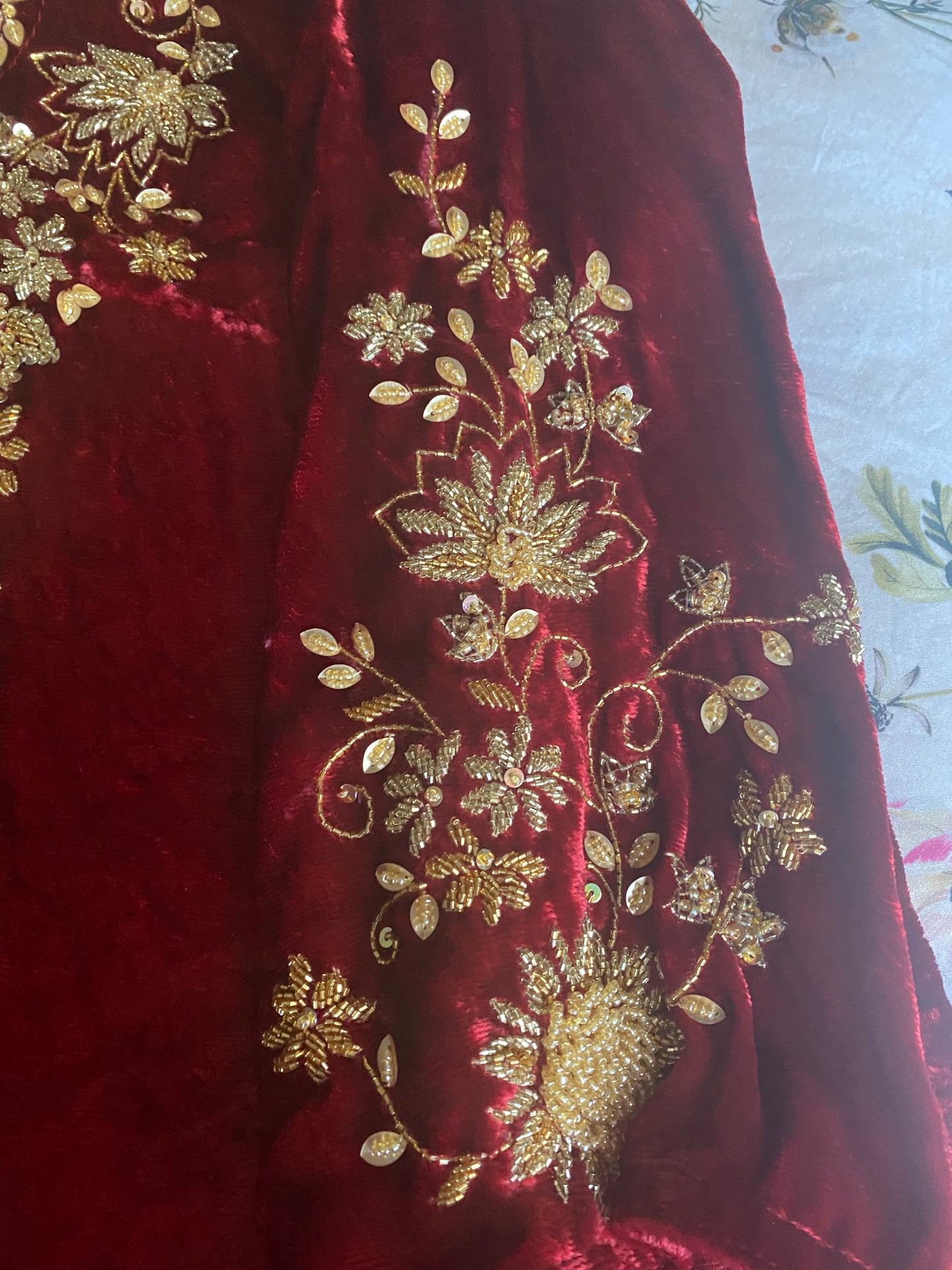 New Clothing: Velvet, Red 3 Piece Wedding Dress
