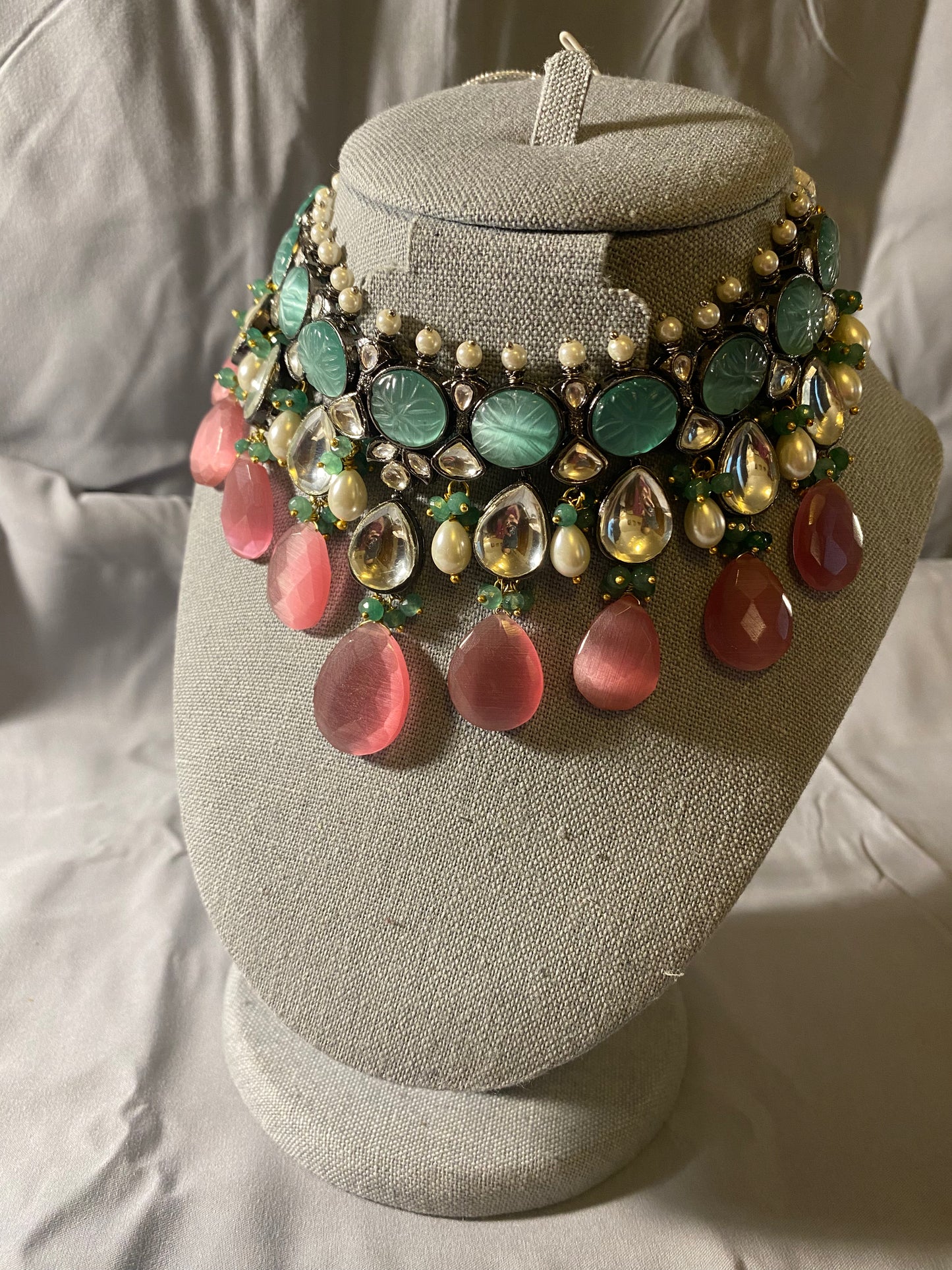 New Jewelry: Pink, Pearl and Kundan Stone Wedding Set