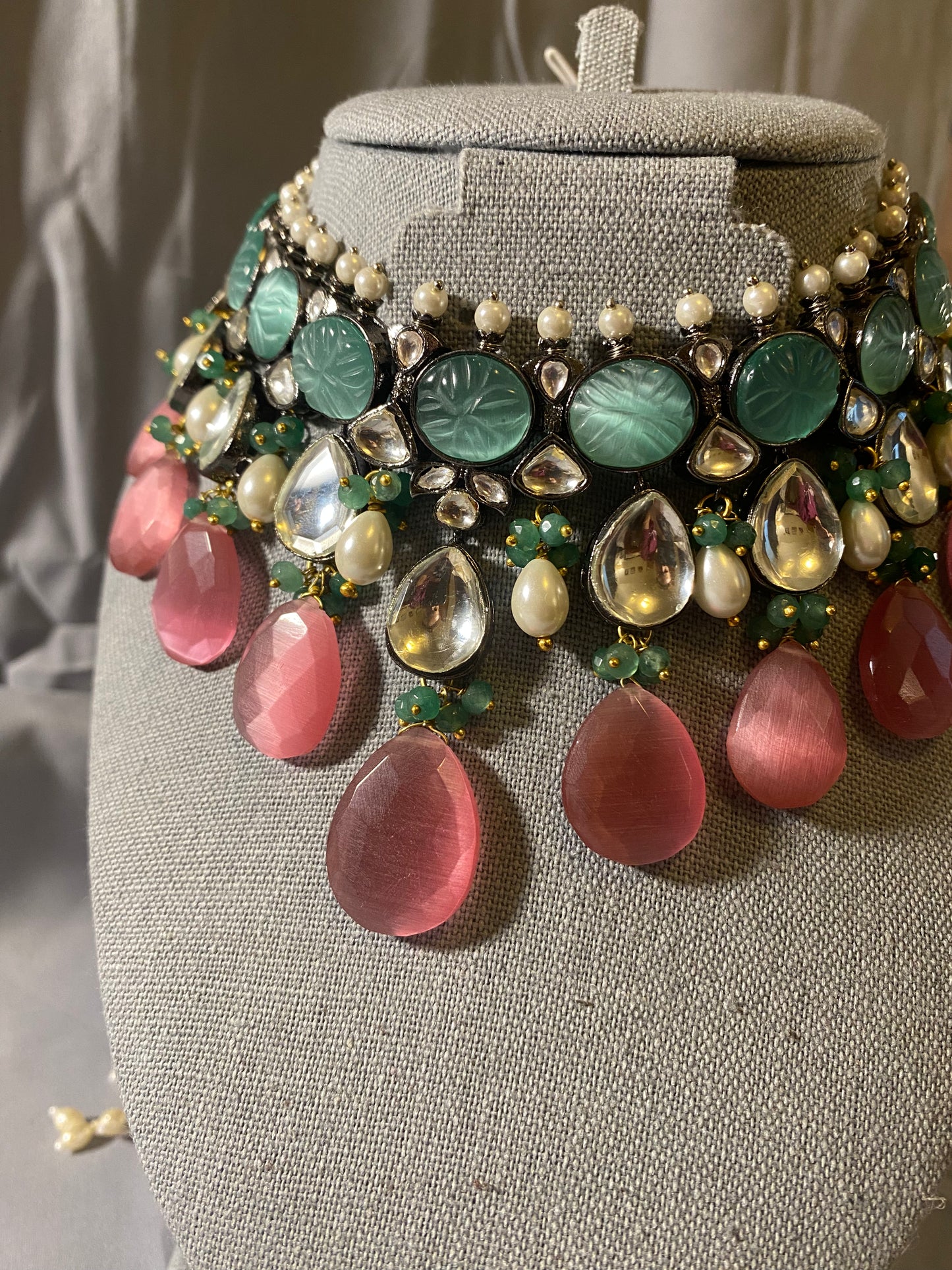 New Jewelry: Pink, Pearl and Kundan Stone Wedding Set