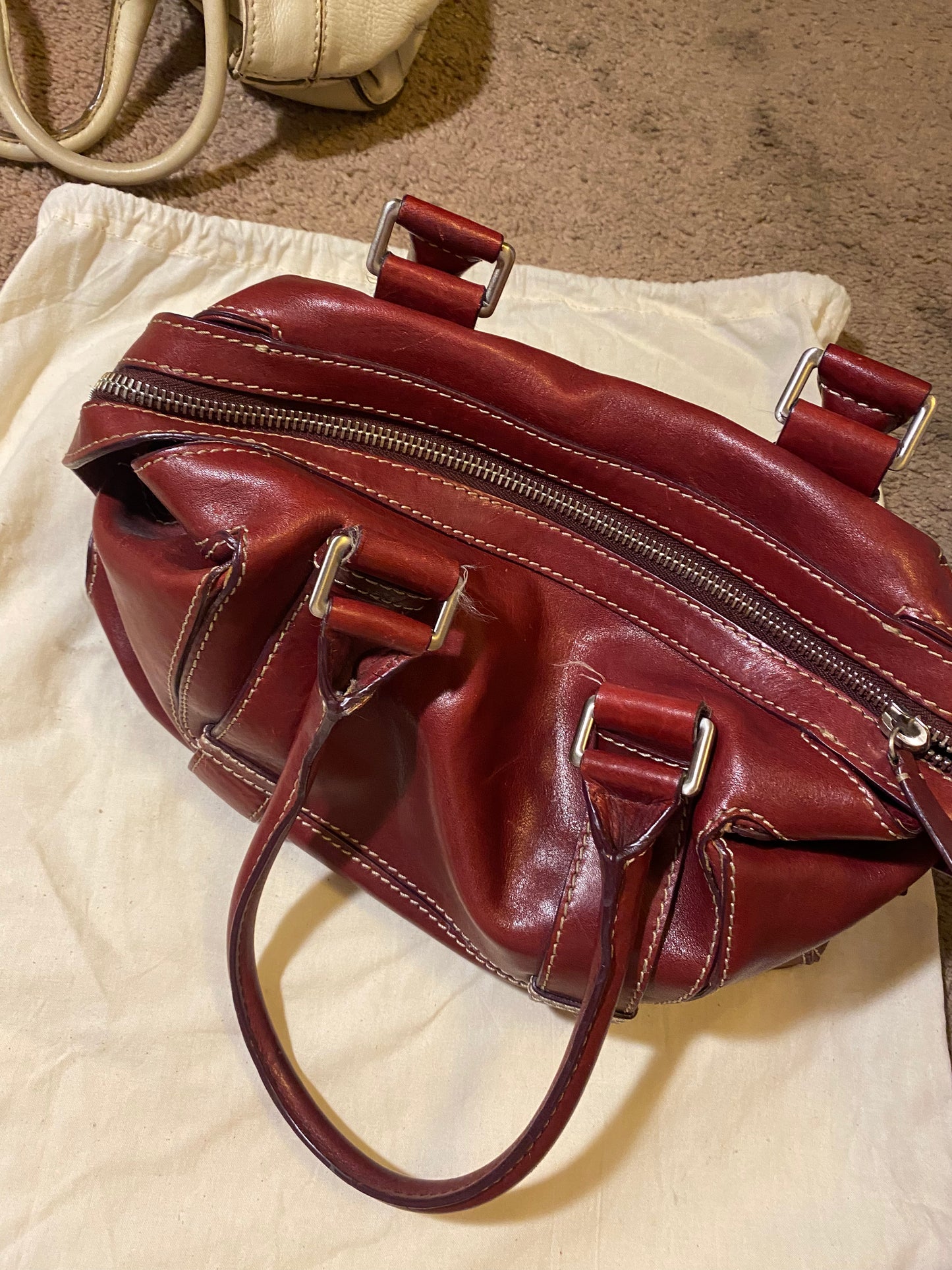 Used Bags: Red Leather Michael Bag