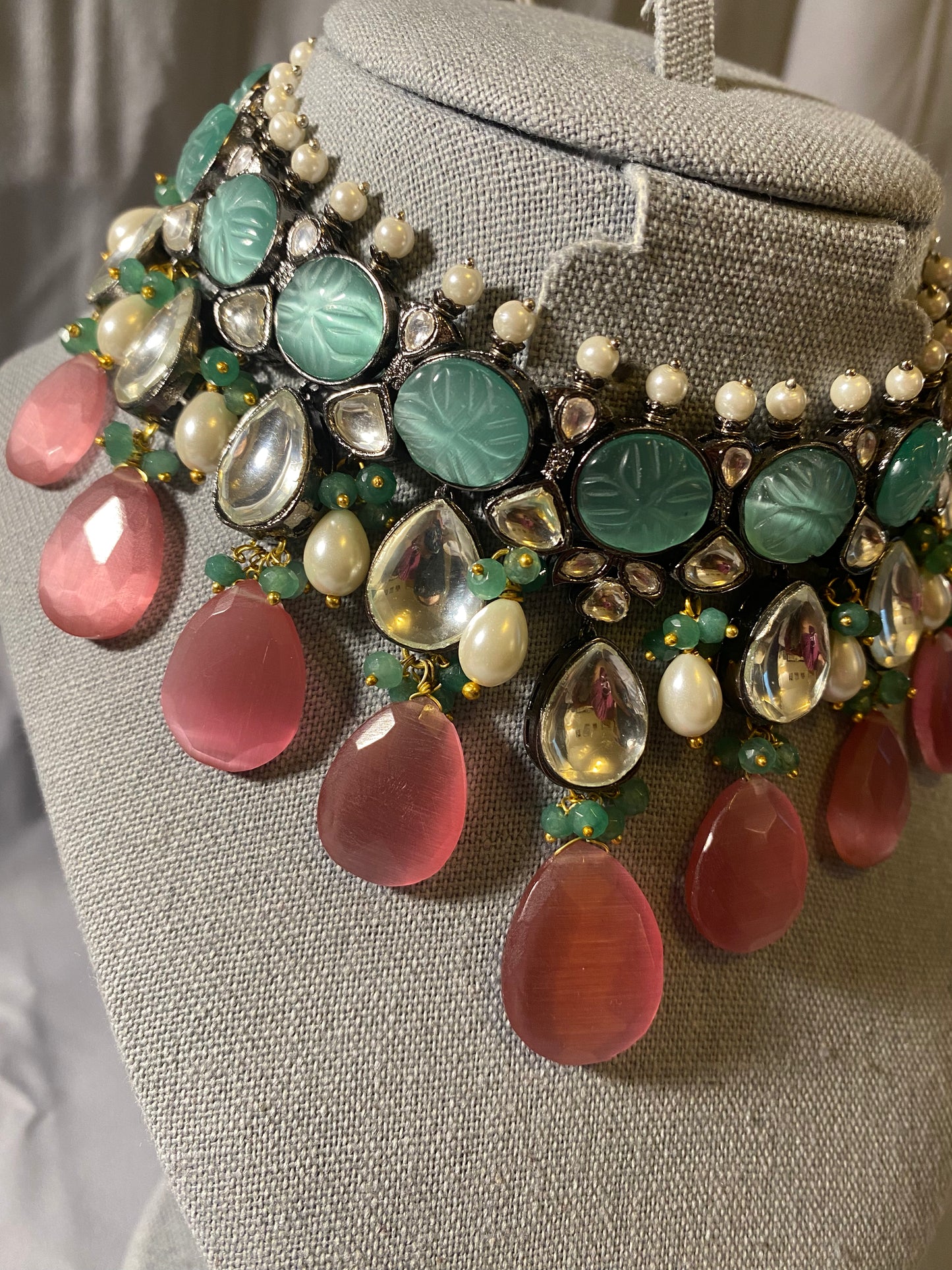 New Jewelry: Pink, Pearl and Kundan Stone Wedding Set