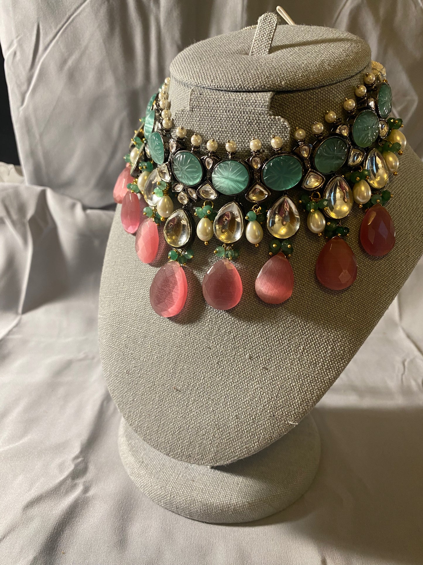 New Jewelry: Pink, Pearl and Kundan Stone Wedding Set