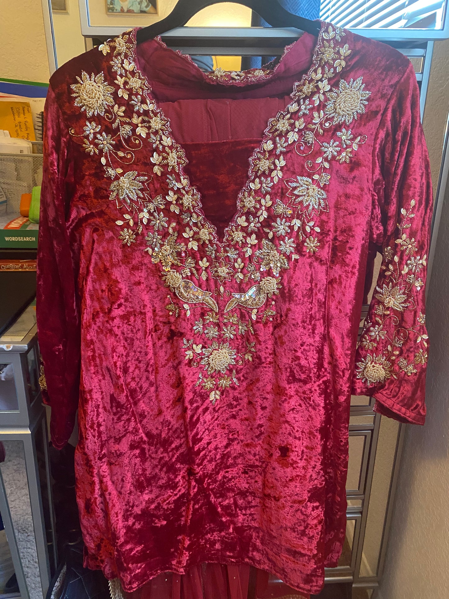 New Clothing: Velvet, Red 3 Piece Wedding Dress