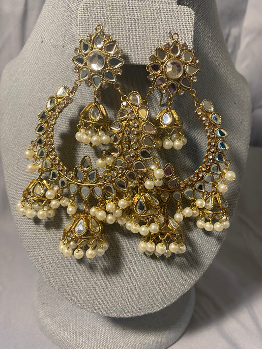New Jewelry: Long, Mirrored Kundan Chaand Bali Earrings