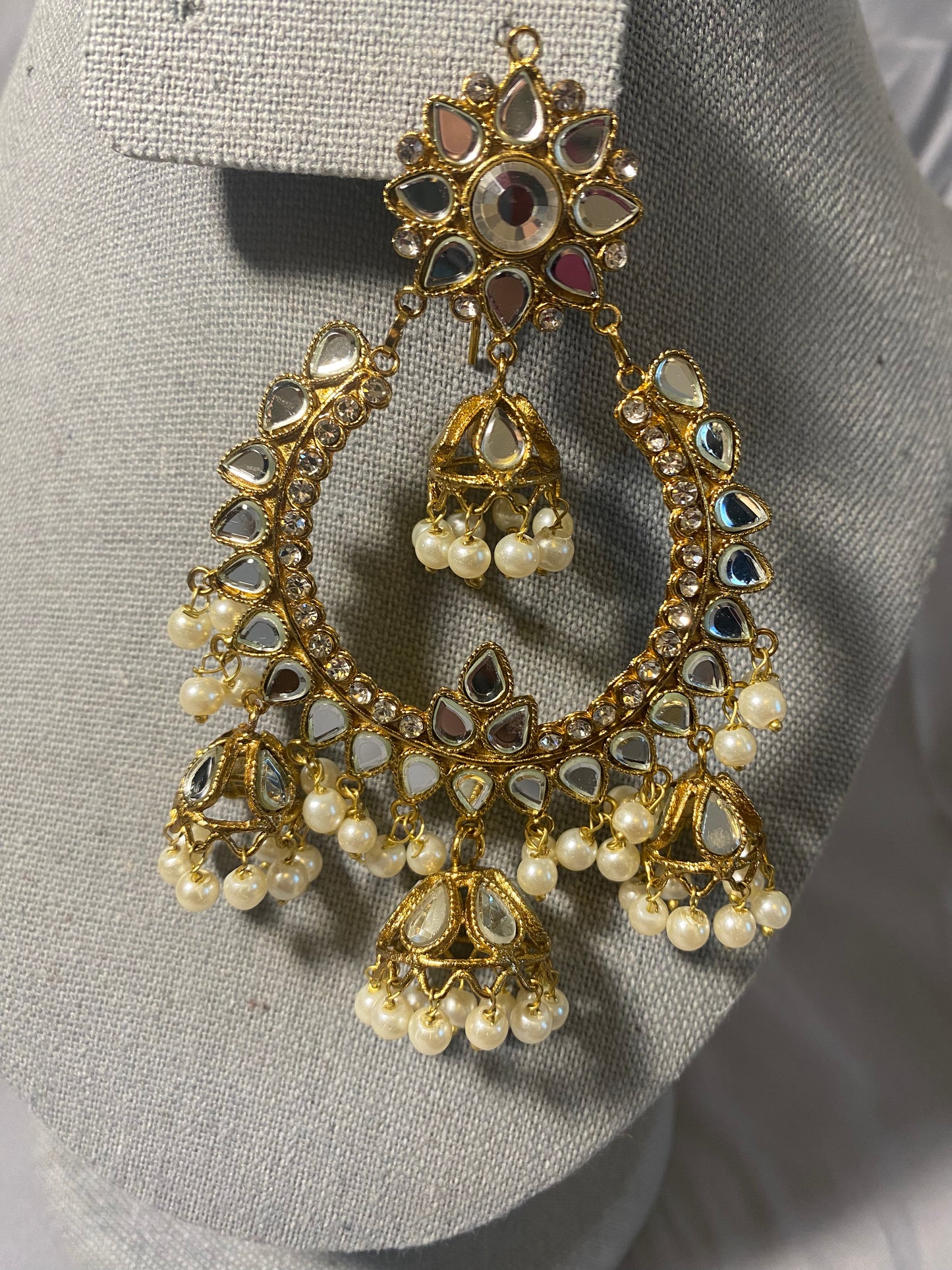New Jewelry: Long, Mirrored Kundan Chaand Bali Earrings